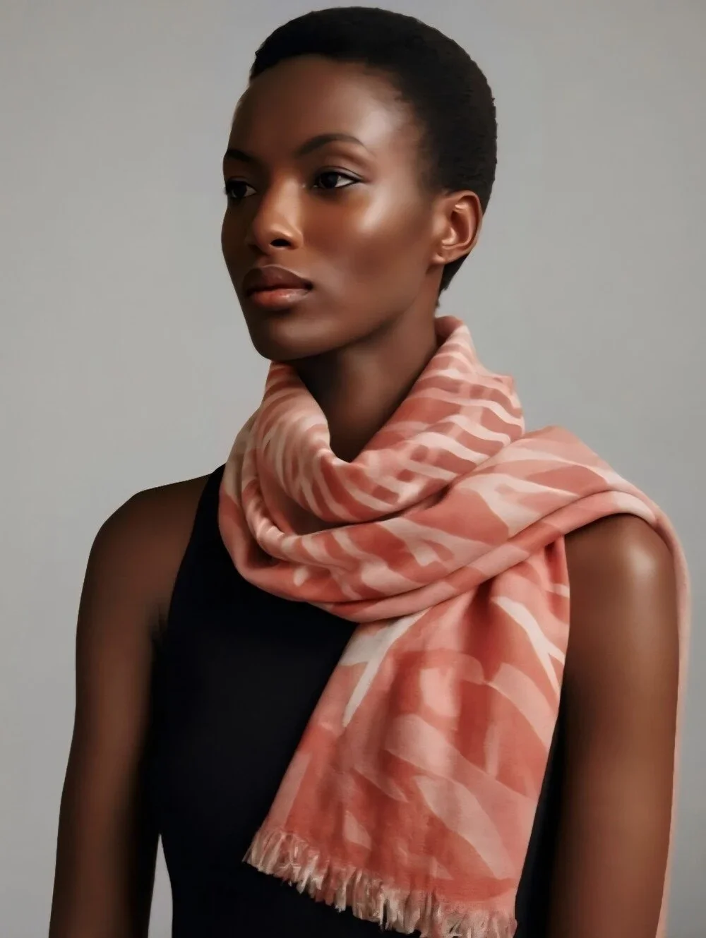 Sophisticated Summer Artistic Large Oblong Coral Ivory Scarf Wrap - Worn Once!!